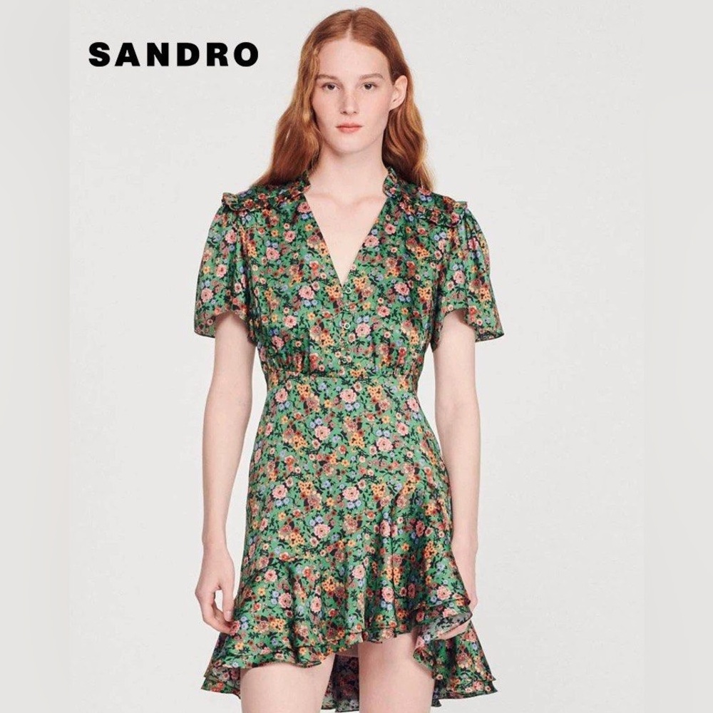 Sandro NWT Short Sleeve Floral Dress
